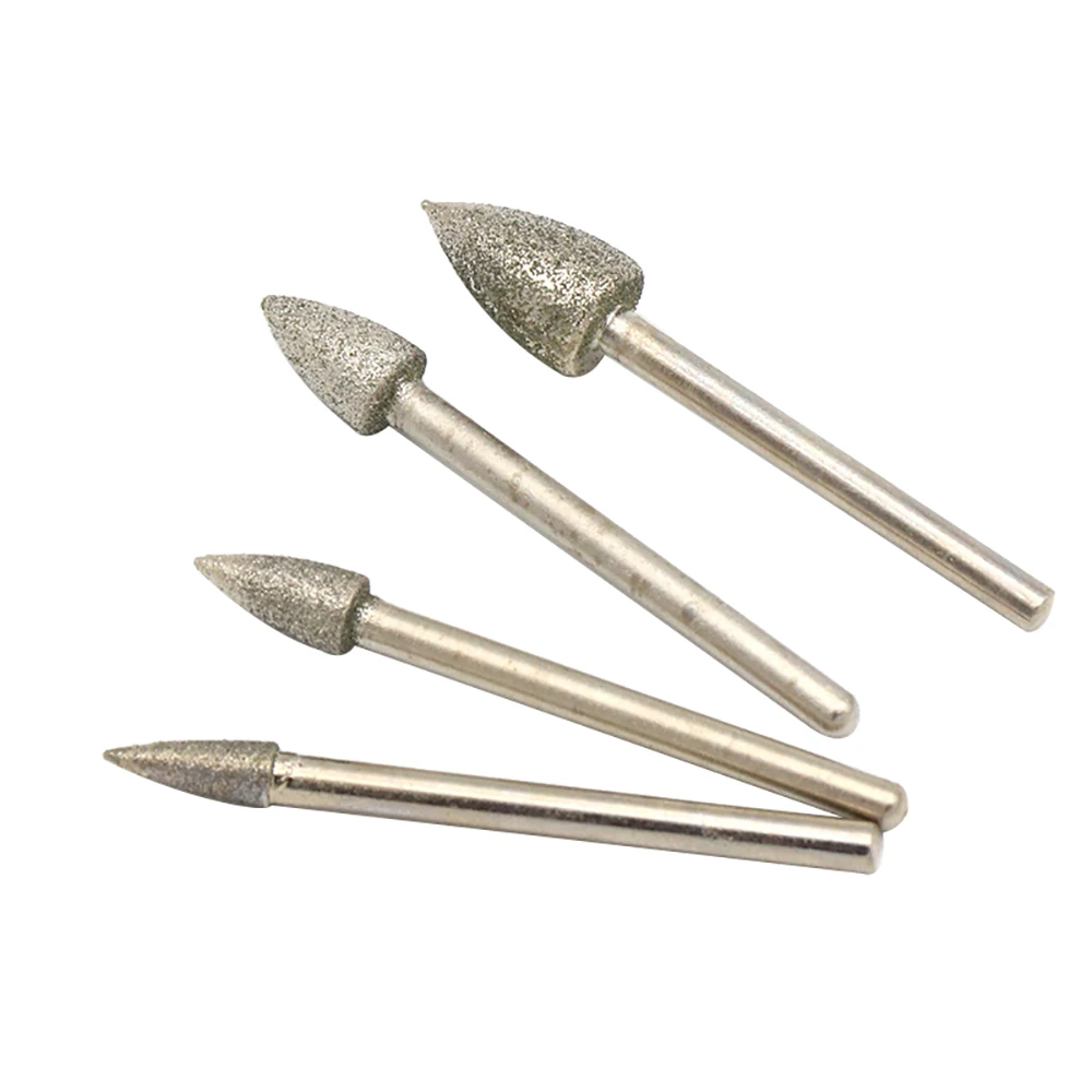 4-25mm Diamond Burr Grinding Bit 3mm/6mm Shank Diamond Grinding Head Bits Burrs Metal Stone Jade Engraving Carving Tools