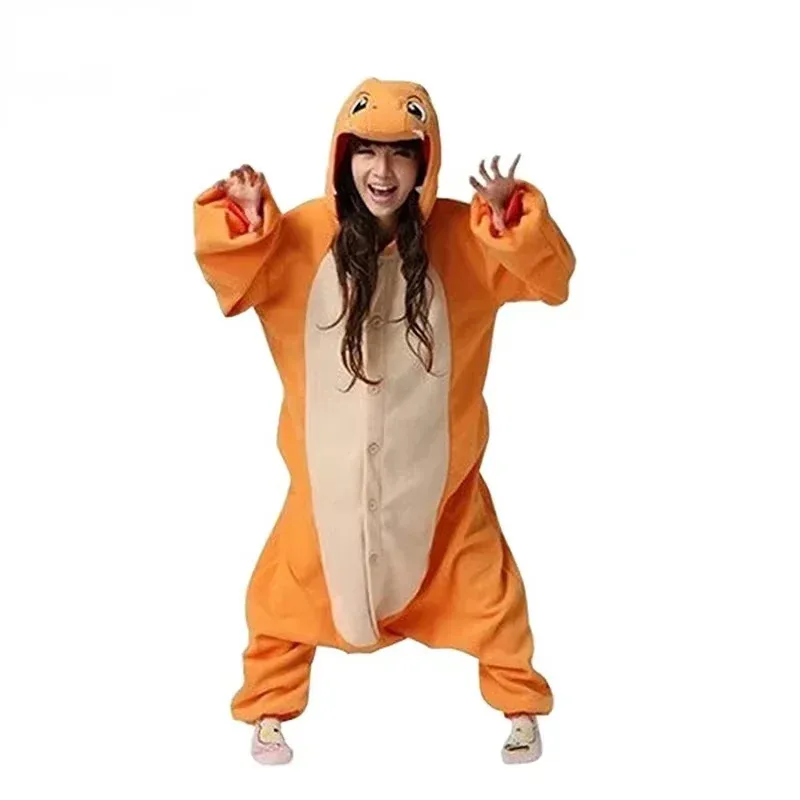 

TAKARA TOMY Charmander Dragon Onesie Halloween Cosplay Costume Kigurumi Pajamas Flannel Kigurumi Pijamas Homewear For Adult