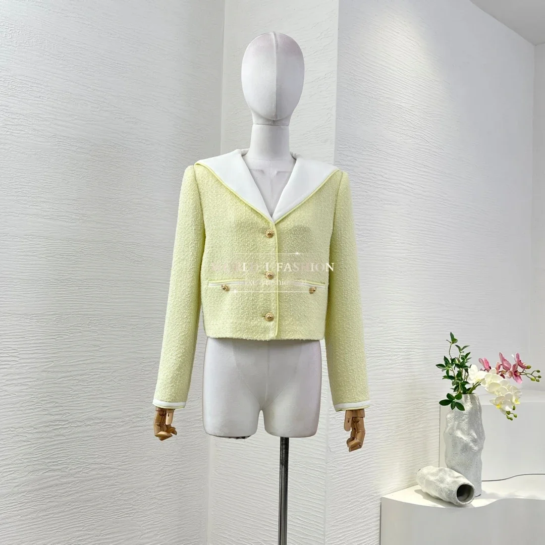 

light yellow long sleeve woolen navy leader jacket tops and shorts set 2025