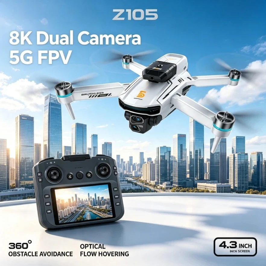 Original Z105 GPS Foldable Drone 4.3 Inch Screen Remote 8K HD Camera 360 Obstacle Avoidance Brushless Motor 5G FPV RC Quadcopter