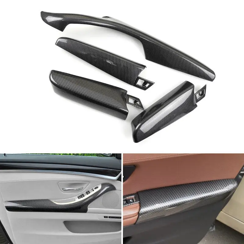 Carbon Fiber Style 4pcs LHD/RHD Car Accessories Interior Door Panel Armrest Cover Trim For BMW 5 Series F10 F18 2011 2012 - 2017