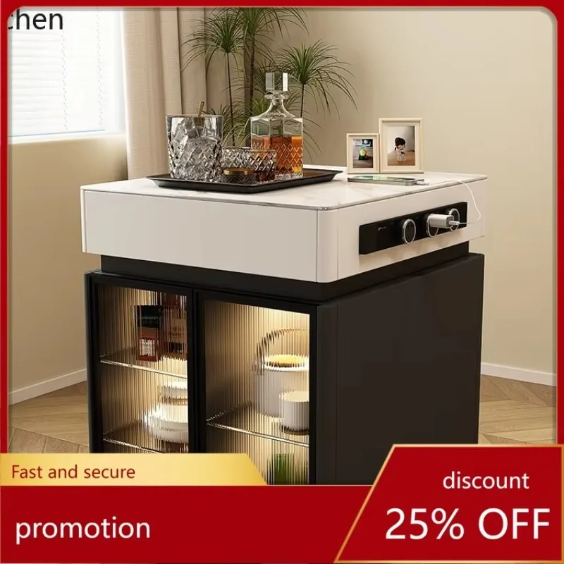 HYS Home Single Island Cabinet Movable Multifunctional Detachable Dining Table Glass Door Rock Plate Center Console