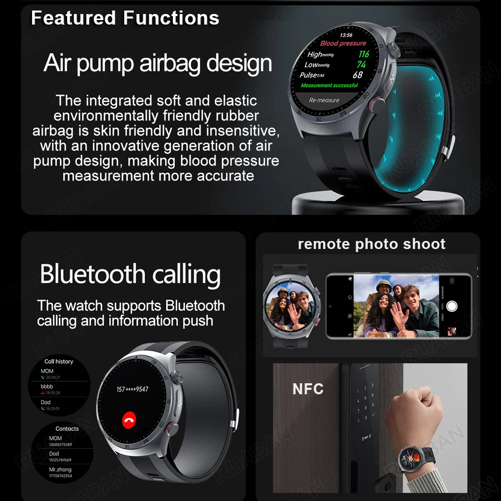 Airbag Smart Watch For huawei 2025 New health watch mens air Pump True Accurately Blood Pressure watches Uric Acid Blood Lipids