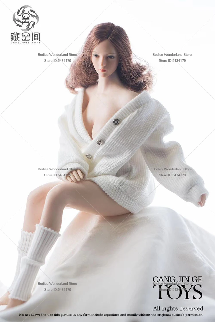 재고 있음 1/6 스케일 여성 군인 흰색 니트 브이넥 버튼 스쿨 스타일 재킷 12'' TBL JO UD ND 액션 피규어 인형용