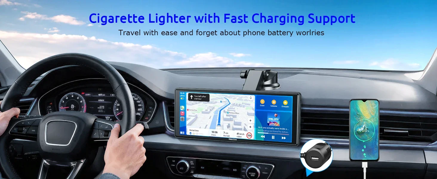 ESSGOO 10,26" Tragbare Universelle Drahtlose Carplay-Halterung für Wohnmobile, LKWs, Autoradios, Tourscreen, Android Auto, Bluetooth, FM, Lenkradsteuerung, Einfach zu installieren – Detail 26