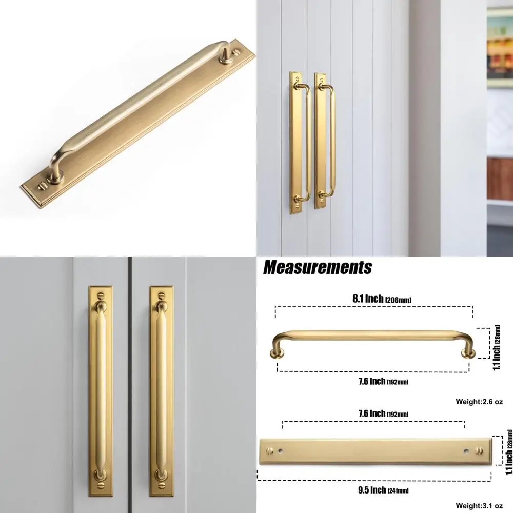 

Zinc Alloy Champagne Bronze Cabinet Handle with Backplate, 7.56 (192mm) Hole Centers, Suitable for Bedroom and Kitchen Cabinets