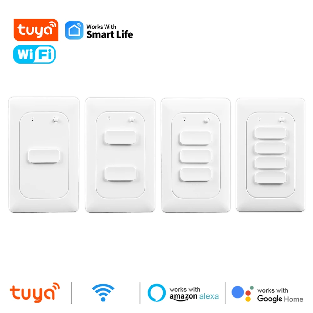

Умный выключатель Tuya Wi-Fi, кнопка включения US, выключатель без нейтральной стены, умная жизнь на 1, 2, 3, 4 клавиши, Alexa, Google Home