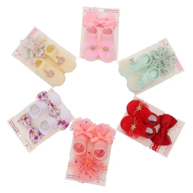 Newborn Baby Sock Headband Set Cute Bowknot Short Sock Headband for Infant Baby Girl Spring Summer Baby Stuff