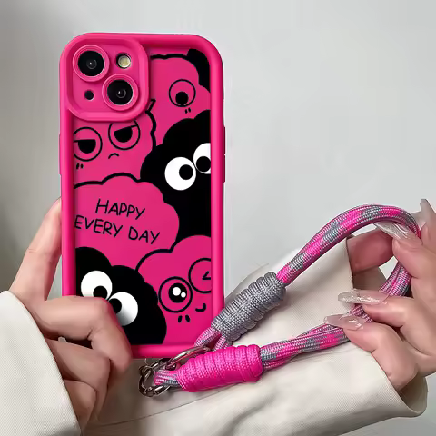 Cartoon Wrist Chain Lanyard Case For Xiaomi 14 12 13 13T 11T 12T Poco X6 X5 X3 F3 F5 Pro Lite Cool Soft TPU Hang Strap Cover