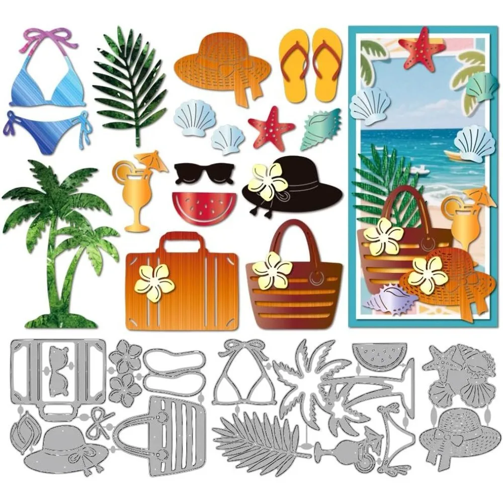 Beach Vacation Metal Die Cut Palm Hat Starfish Embossing Template
