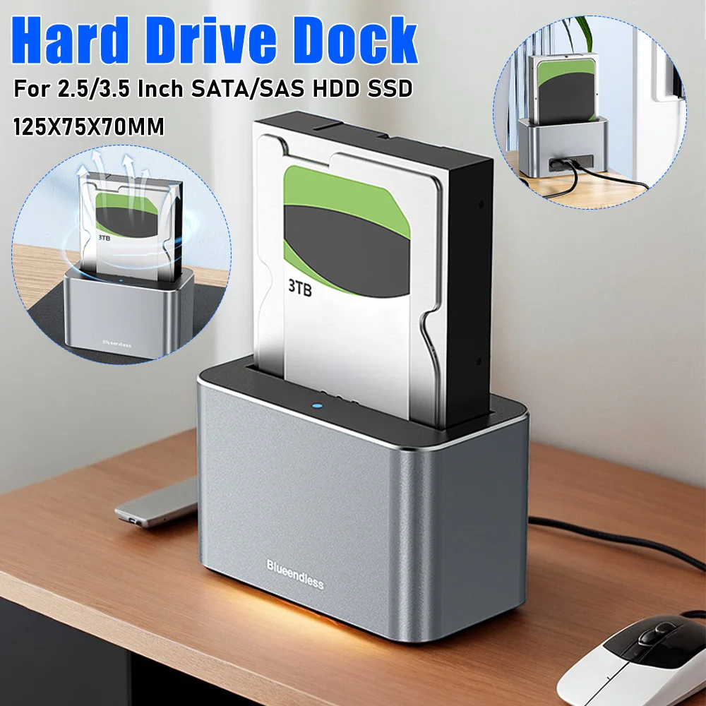 

1/2PCS Hard Drive Dock SAS To USB Adapter Docking Station 5Gbps Support 20TB HighSpeed Adapter For 2.5/3.5 Inch SATA/SAS HDD SSD