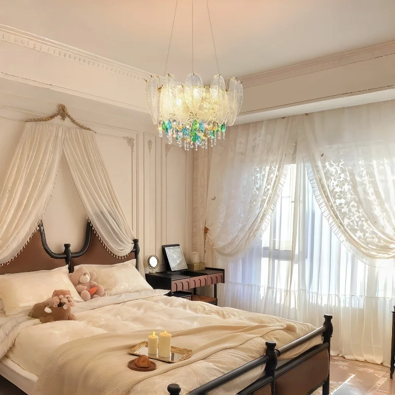 French Crystal Chandelier Living Room Main Light Light Luxury Bedroom Cream Feather Pendant Lamp Large High End Home Changeable