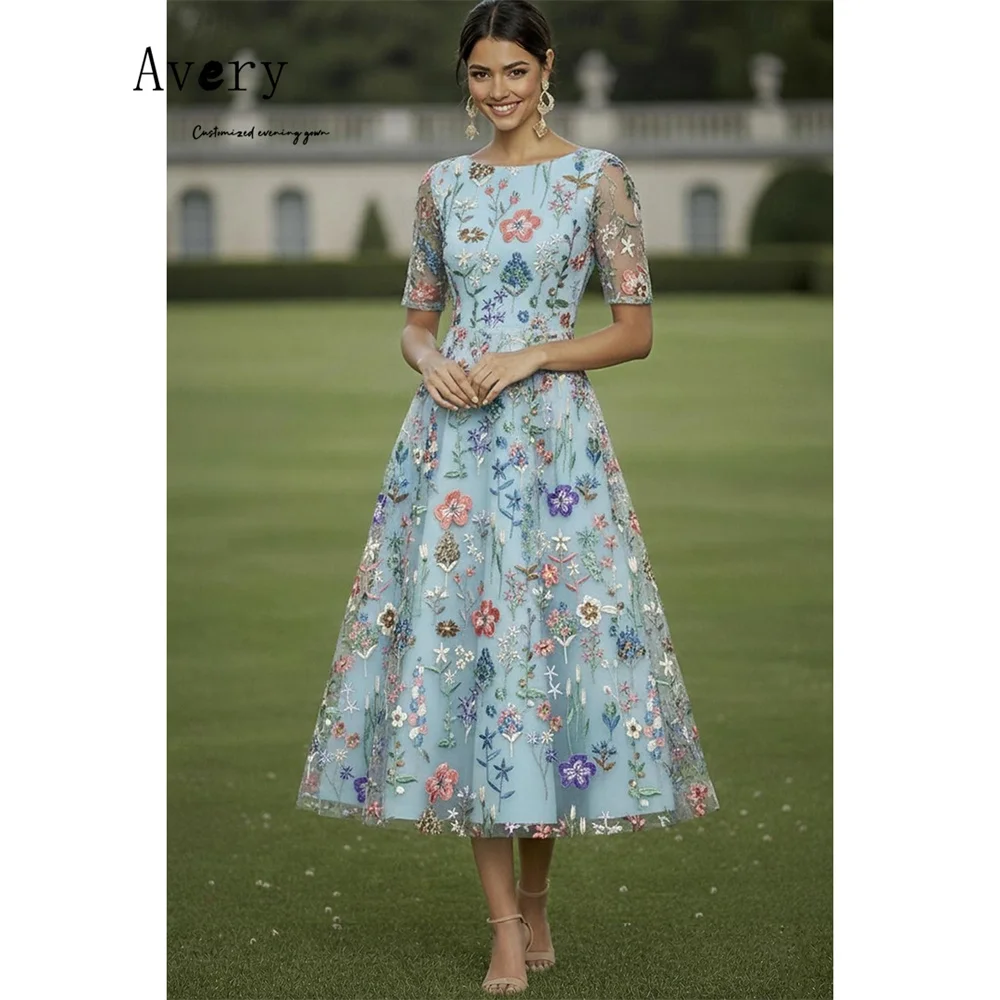 

Avery Custom Lace Flower Round Neck A Line Elegant Party Dresses 2026 Prom Dresses for Luxury Party Elegant Woman Dress Evening