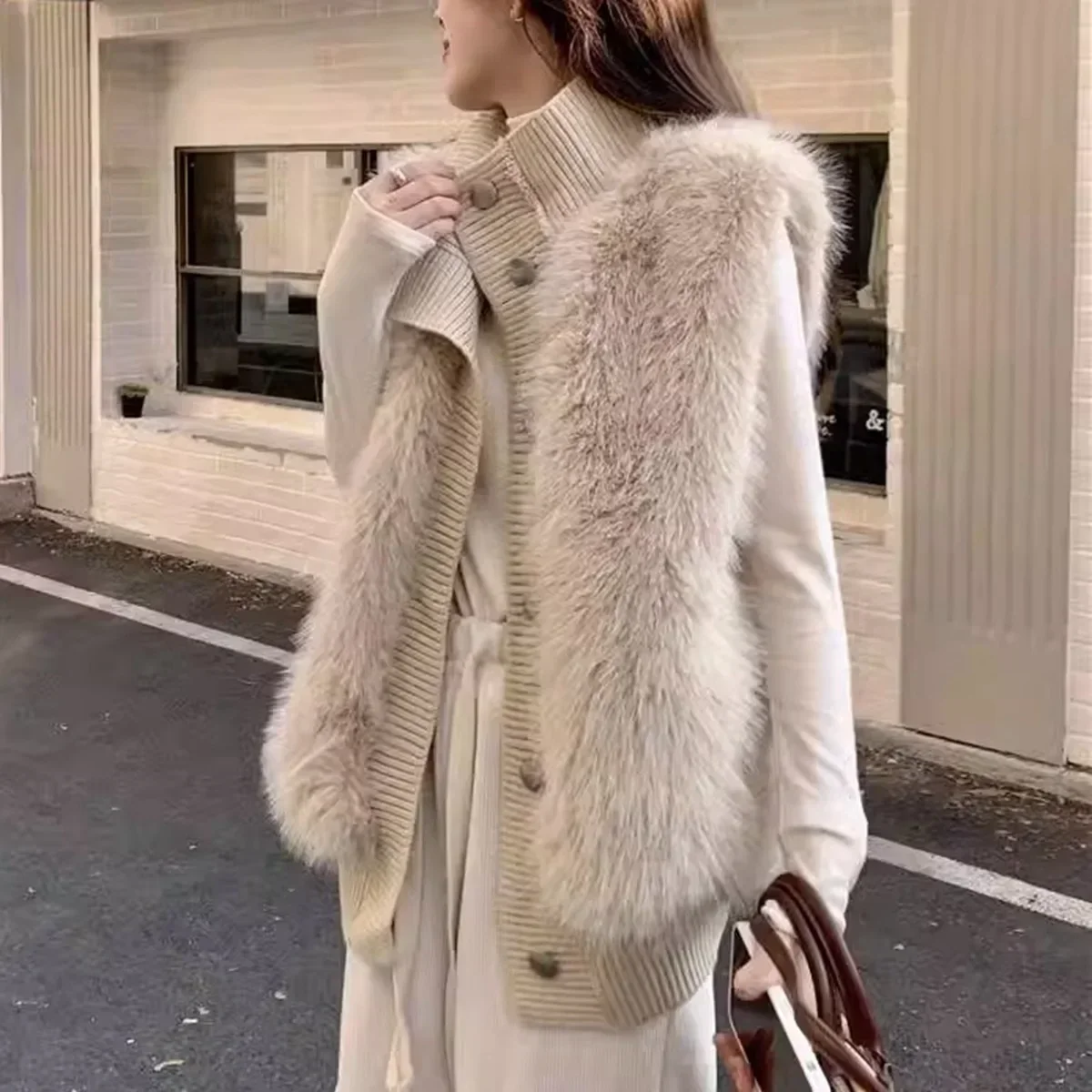 

Winter Vest Coat Women Sleeveless Casual Knitted Sweater Single Breasted 2023 New Faux Fur Elegant Thick Warm Coat Jacket Women