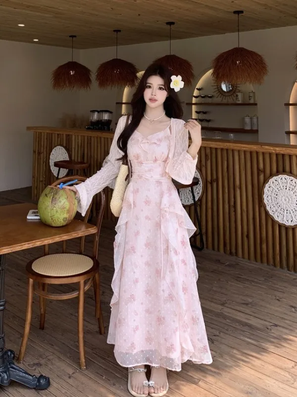 

Новое летнее женское макси-платье больших размеров с цветочным принтом, открытыми плечами, рукавами-колокол и завышенной талией, в праздничном стиле