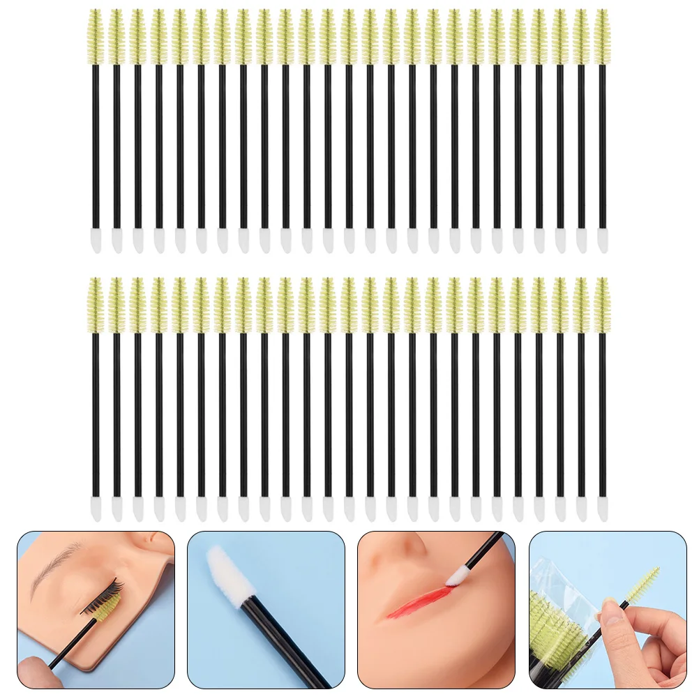 

50pcs Black Pole Double Ended Eyelash Brush Brow Comb Disposable Mascara For Extensions Travel Use Salon Makeup Tools