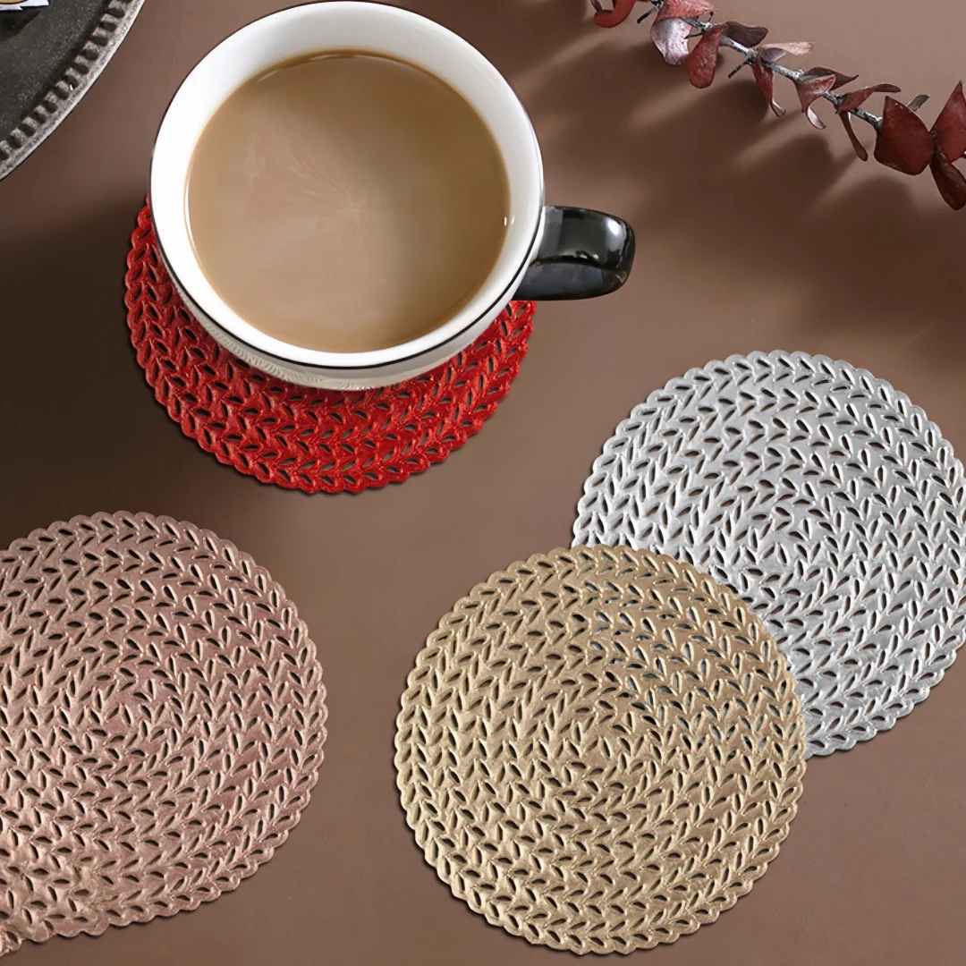 4PCS Kreative Hohl Tasse Matte Vintage Weizen Untersetzer Tisch Tischset Wärmedämmung Dekorative Deckchen für Home Küche Esszimmer