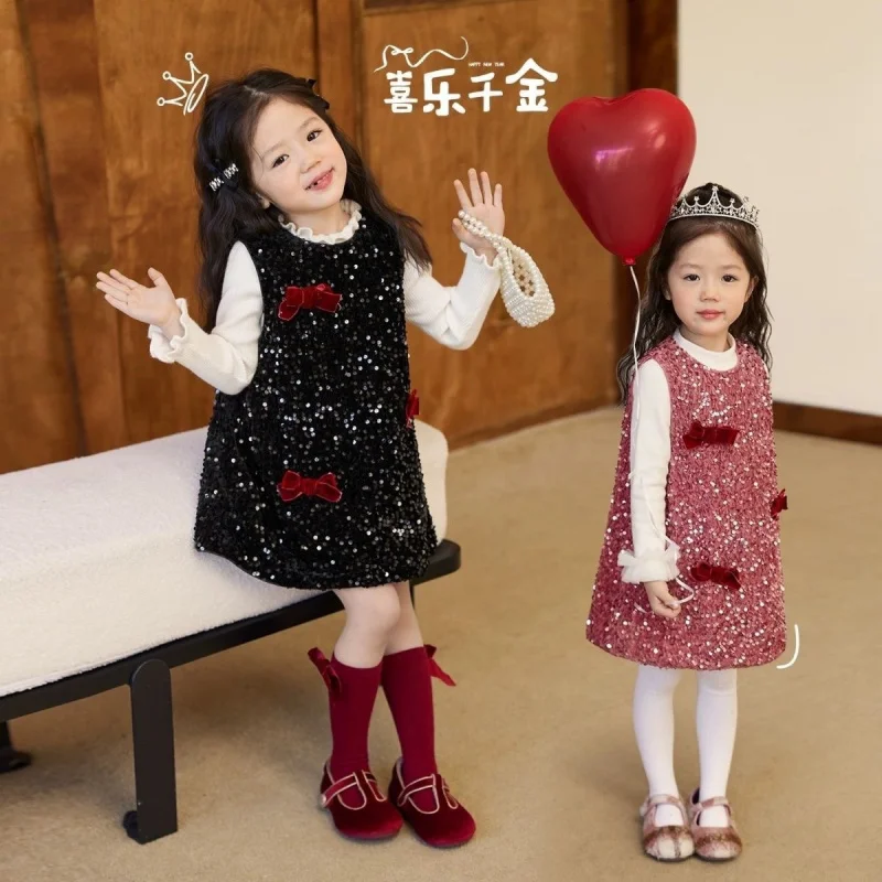 

Joyful Rich Lady's High-End Sequin Dress~Girls' Autumn Winter Dress with Fleece New Stylish Dress for Children