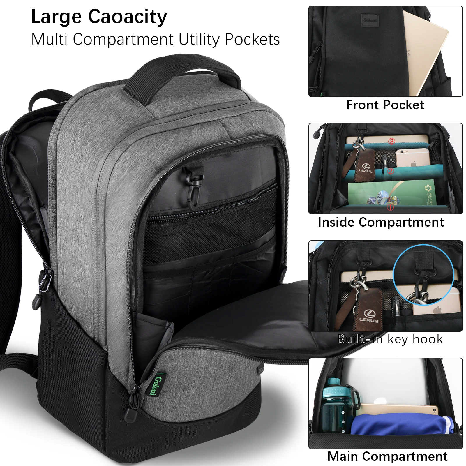 Multi-functional Travel Backpack, Large Capacity for Men Women Waterproof Business Work Bag, College Laptop Backpack with