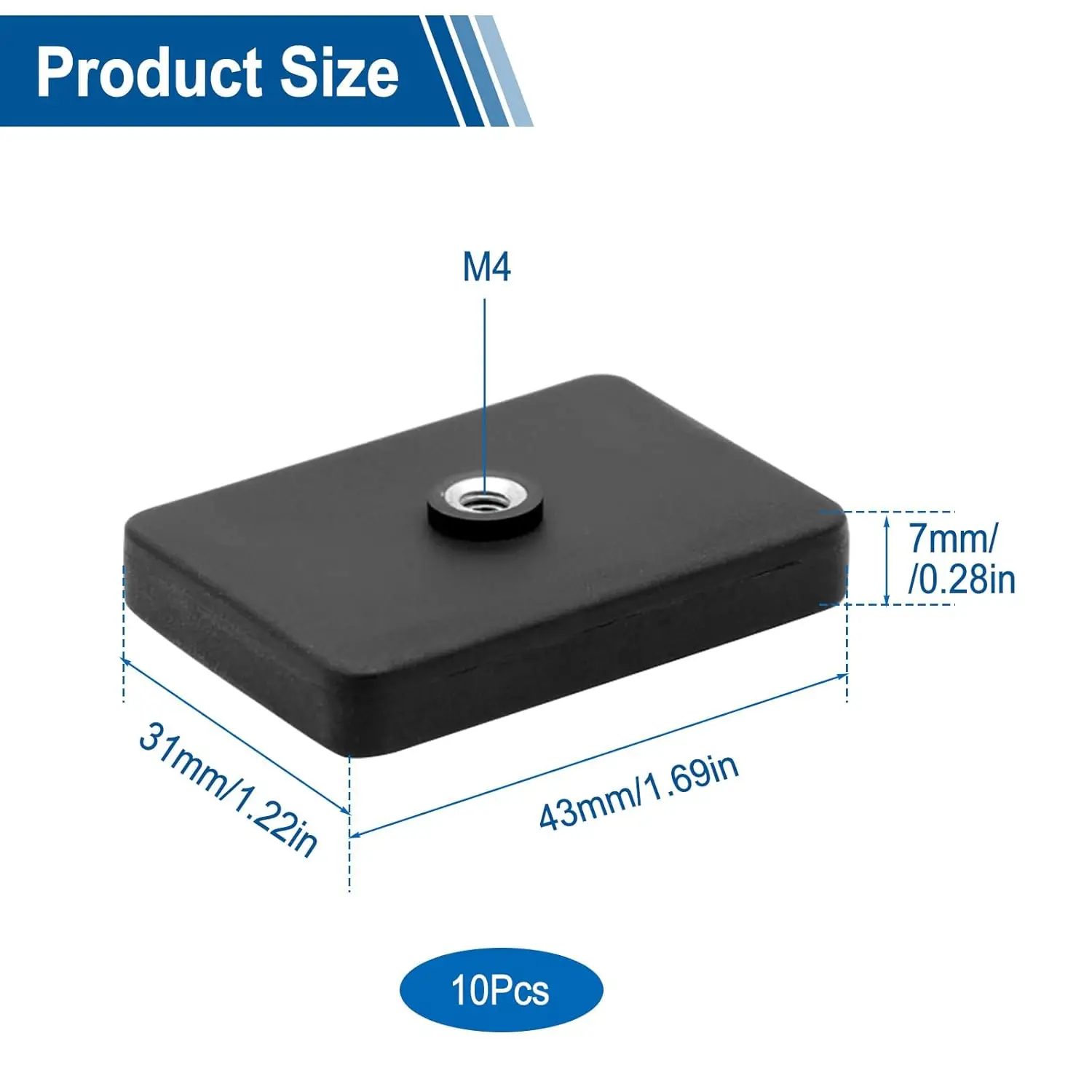 4/10 PCS M4/43MM Square Rubber Coated Magnets, Anti-Scratch Neodymium Magnetic Base with Bolts and Nuts for Fixing Billboards