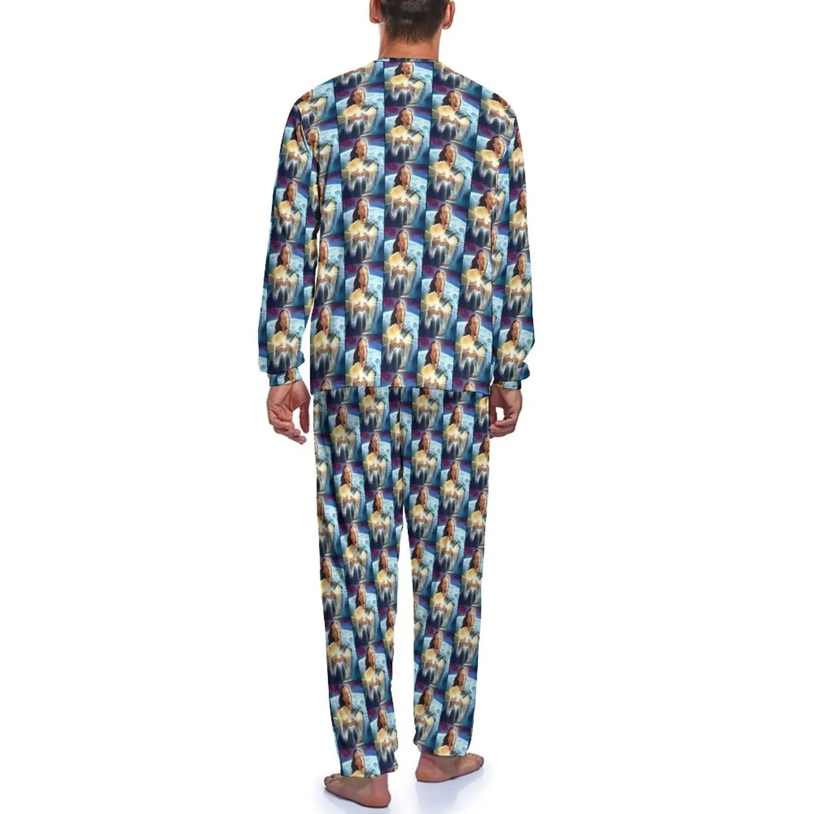 Jesus Nicholas Cage Pyjamas mit langen Ärmeln, zweiteilige Zimmer-Pyjama-Sets, tägliche Herren-Nachtwäsche, individuelle coole Nachtwäsche