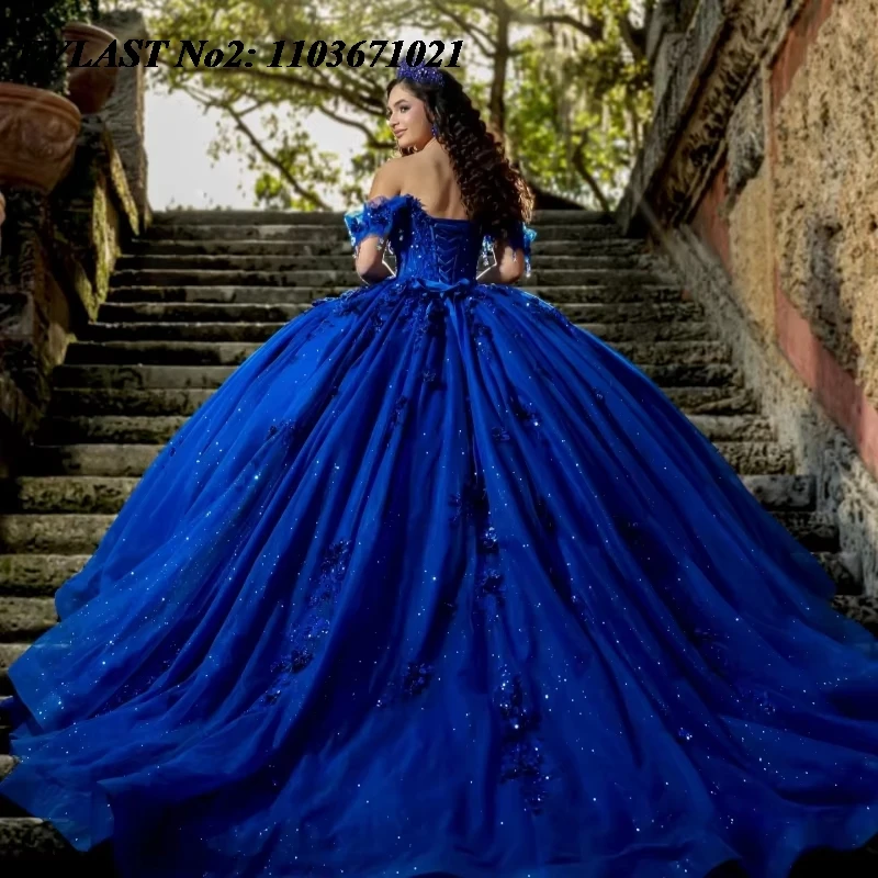 EVLAST Customized Princess Royal Blue Quinceanera Dress Ball Gown Sequins Applique Beading Sweet 16 Vestidos De 15 Anos E2Q23