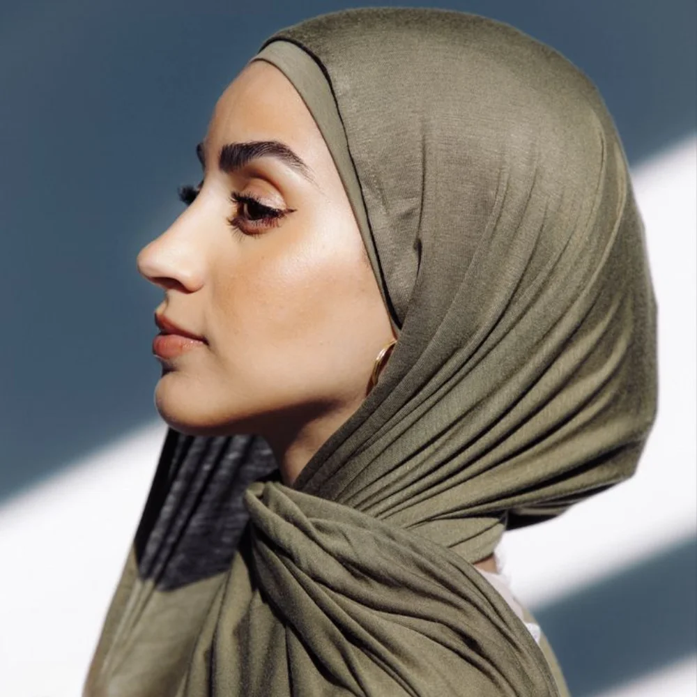 Hijab muçulmano elástico de algodão para mulheres, lenço Premium Jersey, material macio, xales de oração, turbante liso, 75x175cm