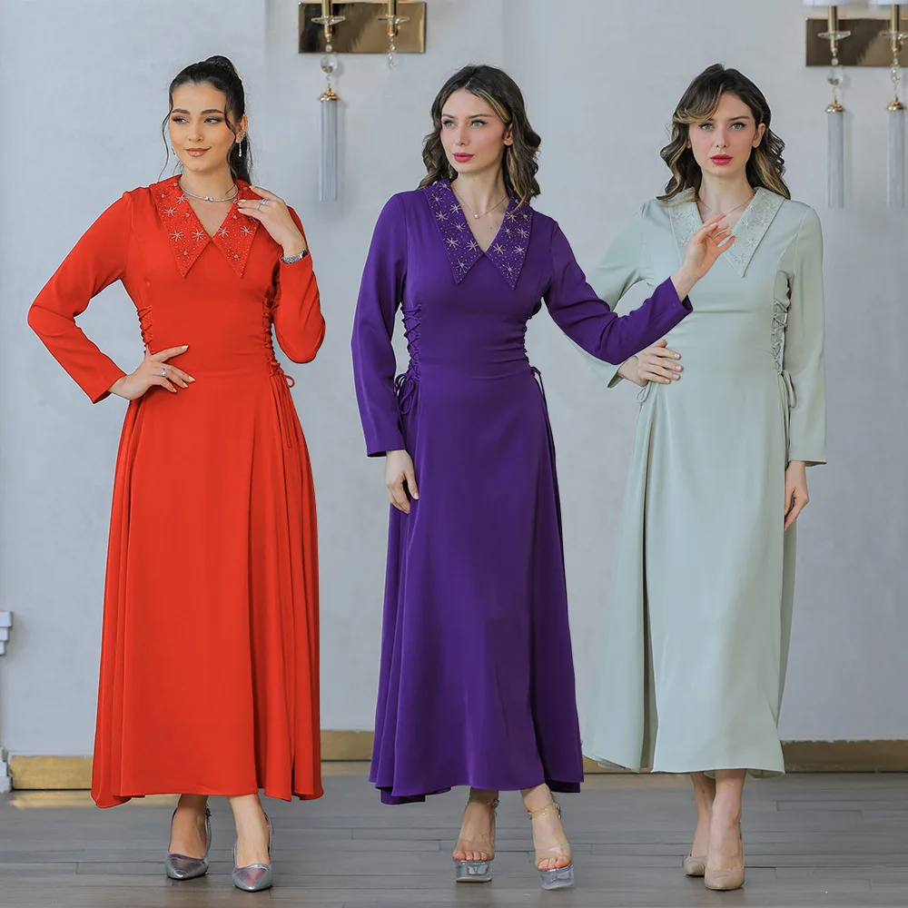 

Fashion Dubai Diamonds Abayas for Women Muslim Dress Bandage Kaftan Turkey African Marocain Femme Ramadan Party Jalabiya Vestido
