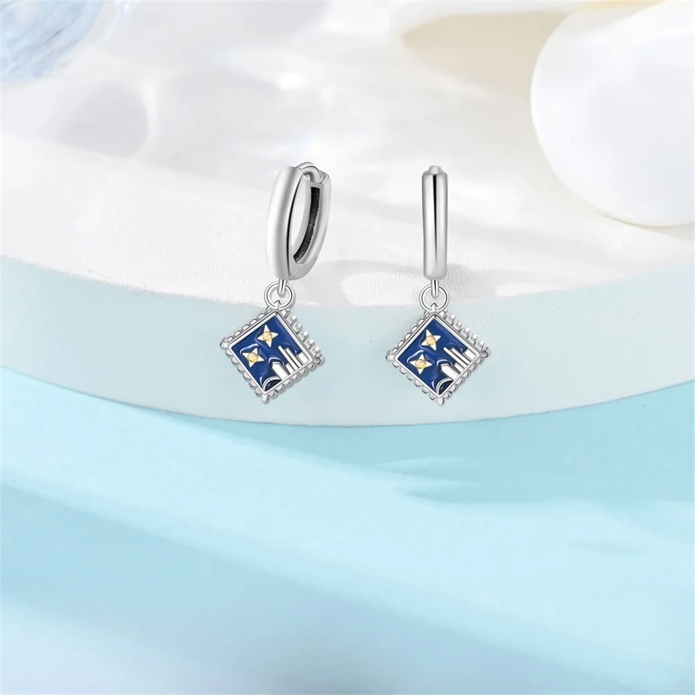 Interesting 925 Sterling ilver Blue City Star Stamp Glow In Dark  Earrings For Ladies At CityWalk Fashion Jewelry Accessories