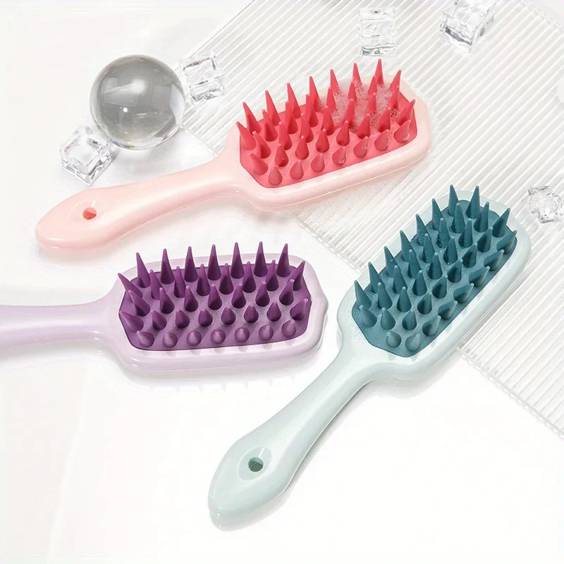1PCS Silicone Shampoo Brush with ABS Plastic Handle Scalp Massage Hair Washing Comb Extended Plastic Comb for Normal Hair Care