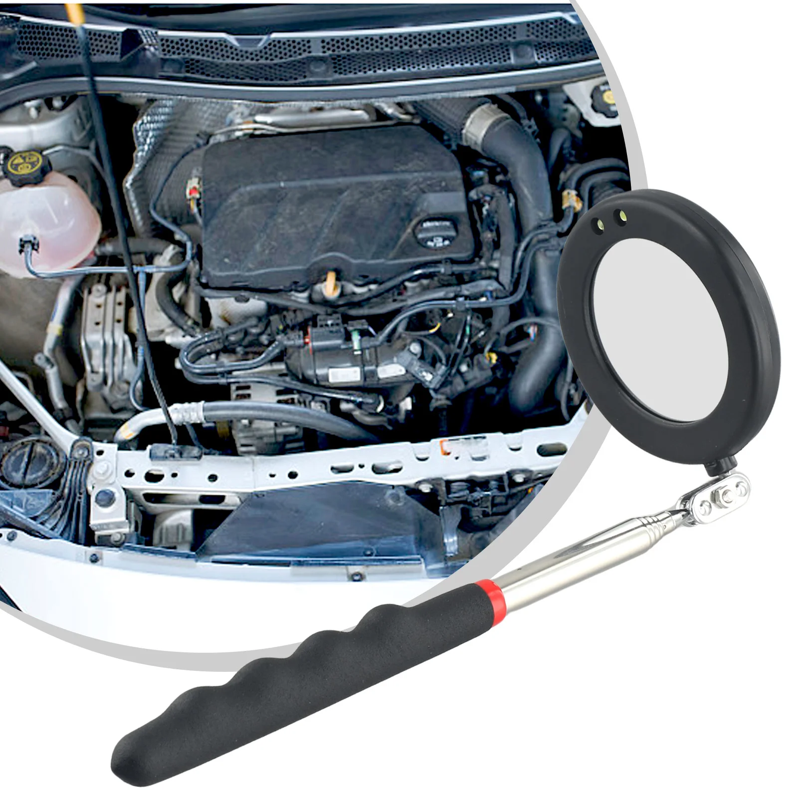 Convenient Swivel Joint Connector LED Light and Telescopic Handle in an Inspection Mirror Ideal for DIY and Car Maintenance