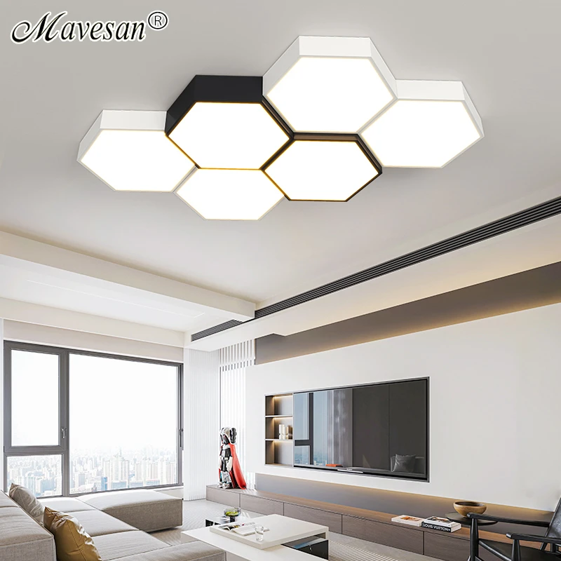 

Black White Modern Led Chandelier Living Room Hallway Ceiling Lights Creative Ceiling Mounted Home Decoration Lighting Fixtures