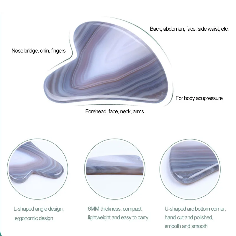 천연 회색 마노 옥 스크래핑 보드, 구아샤 마사지 이완 도구, 안티에이징 천연석 구아샤 구아슈 스크레이퍼