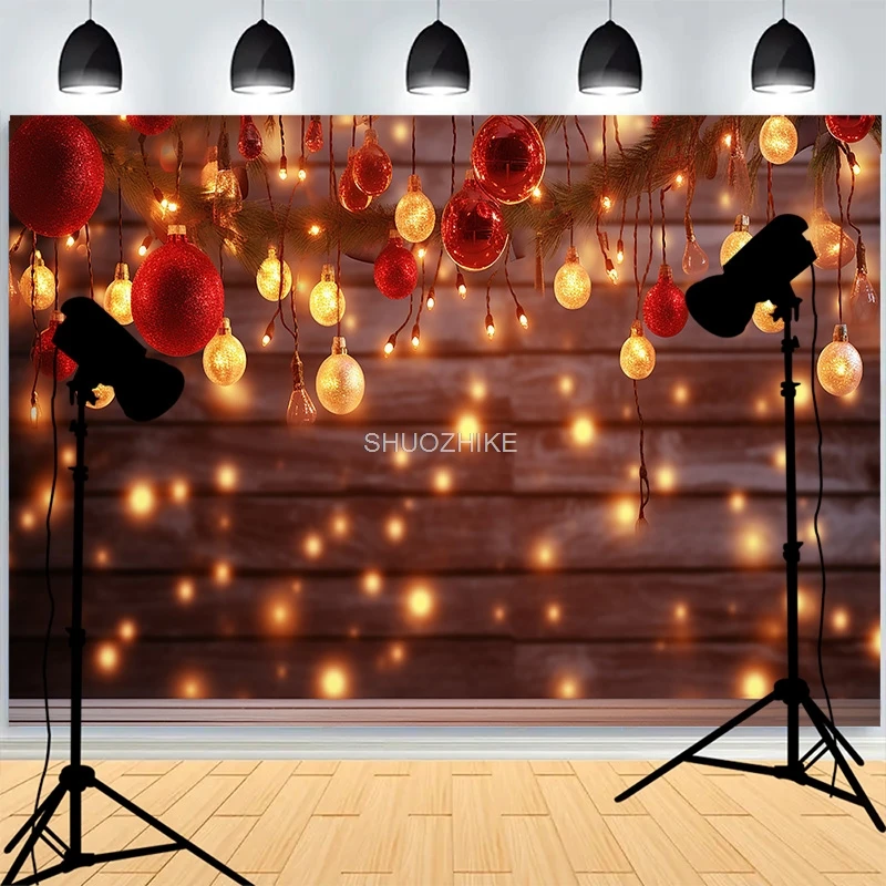 

Warmth Christmas Day Fireplace Photography Backdrops Window Living Room Wreach Happiness New Year Photo Studio Background XH-41