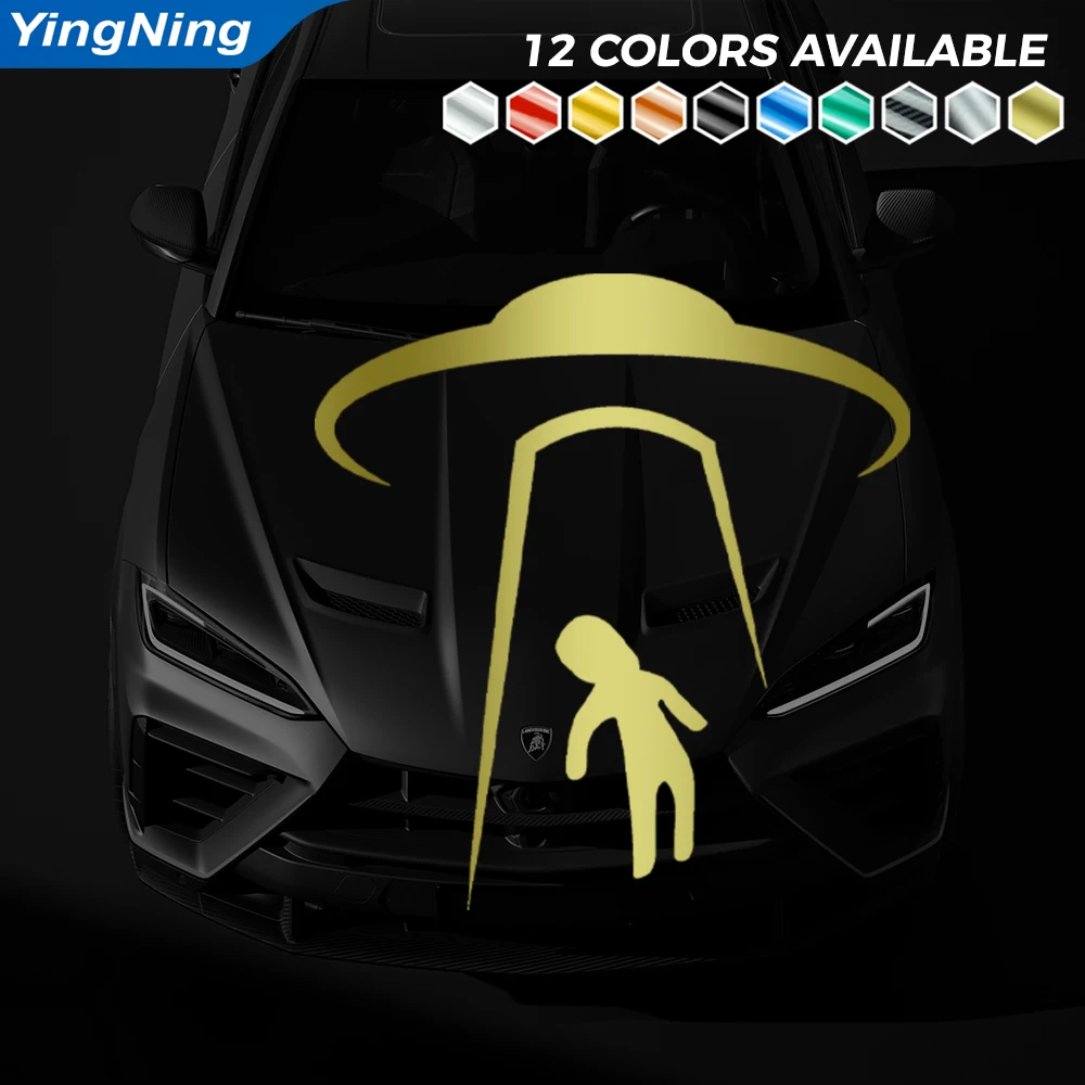 UFO Alien Abduction Reflective Car Sticker Flying Saucer Vinyl Decal Car Window Bumper Self Adhesive Sci Fi Vehicle Decoration