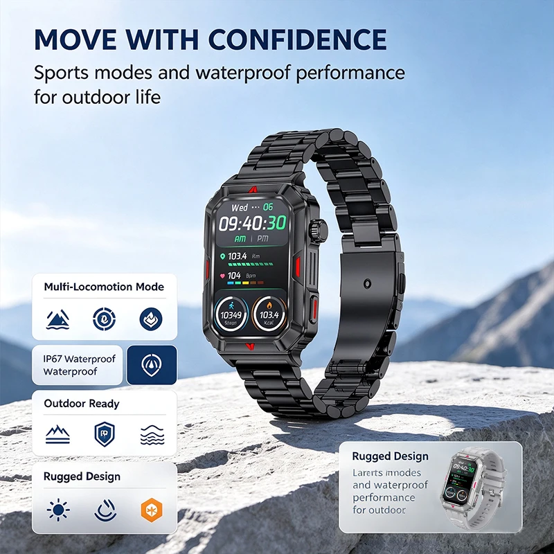 Men Rugged Sport Smart Watch Bluetooth Call Fitness Tracker Heart Rate Sleep Monitor IP67 Waterproof Smartwatch for Android IOS