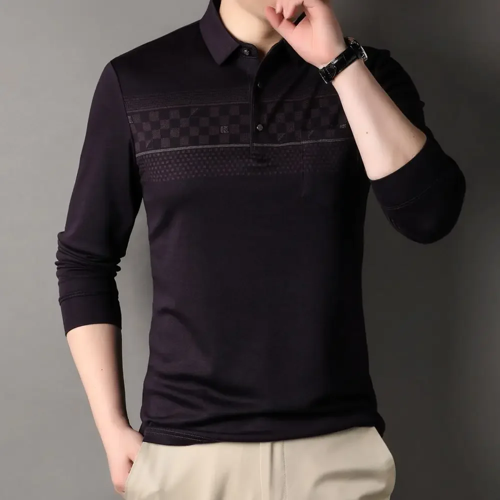 Comfortable Loose Top Men's Business Casual Long Sleeved T-shirt Trendy Interior Layering Polo-Shirt Holiday Gift W5871