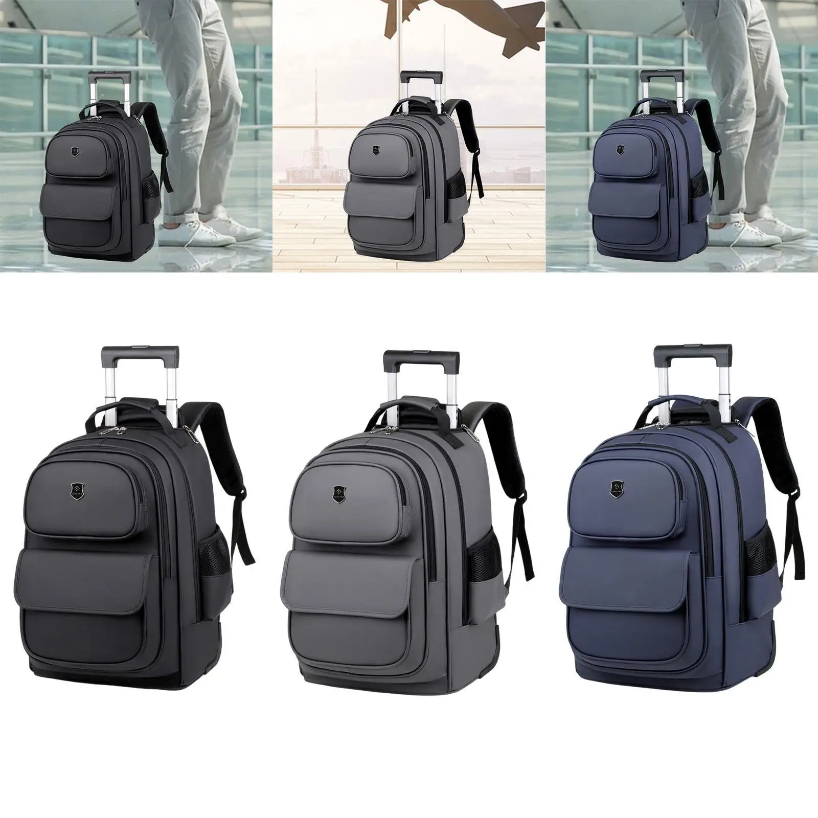 

Laptop Backpack with Wheels Oxford Cloth Water Resistant Rolling Laptop Briefcase for Camping Women Men Adults Overnight Travel
