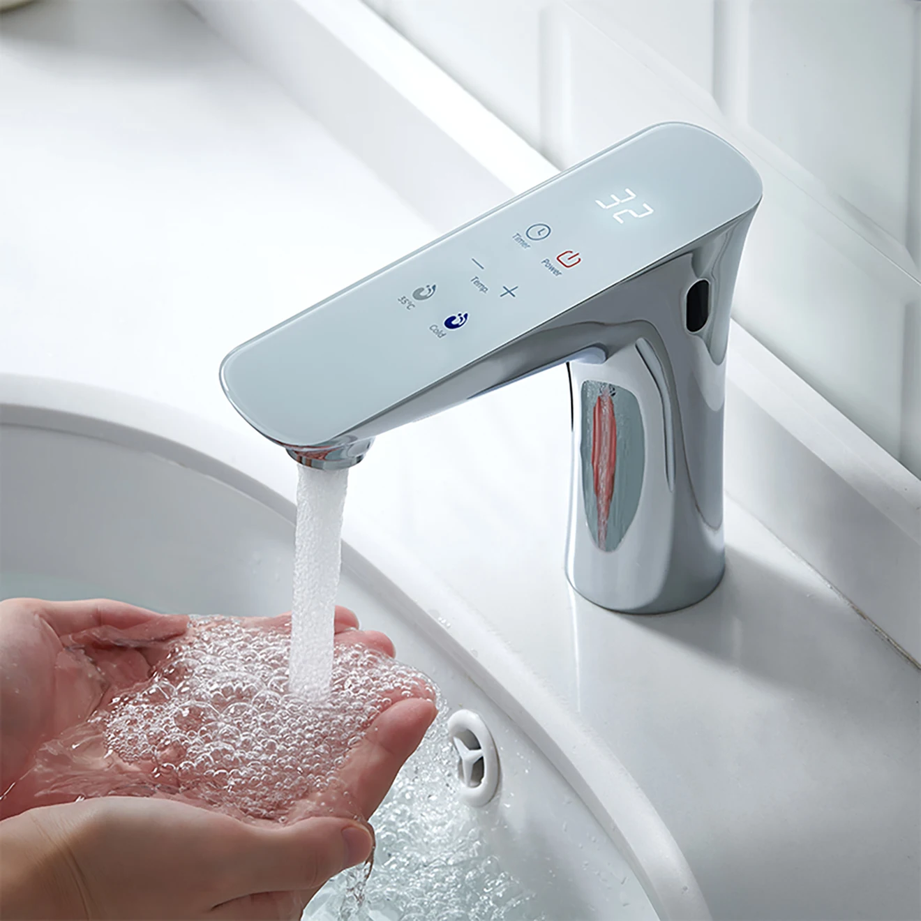 Grifo inteligente sin contacto para baño Stepon, Sensor de movimiento, grifo automático de acero inoxidable, grifos inteligentes