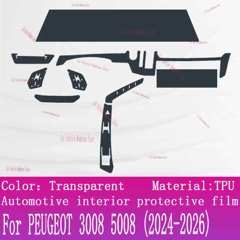 Image of Für PEUGEOT 3008 5008 (2024-2026) Transparente TPU-Schutzfolie für die Mittelkonsole im Auto, Kratzfeste Reparaturfolie