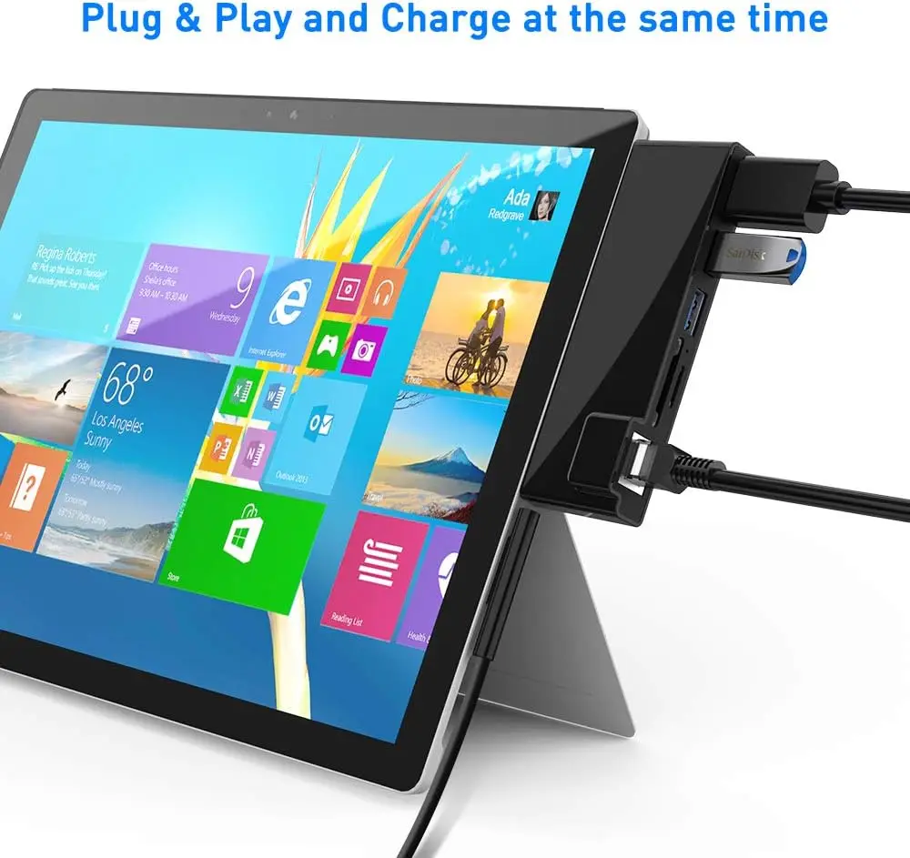 Microsoft Surface Docking Station USB 3.0 Hub with HDMI 4K,SD/TF Card Reader,Gigabit Ethernet Port Dock for Surface Pro 6/5/4