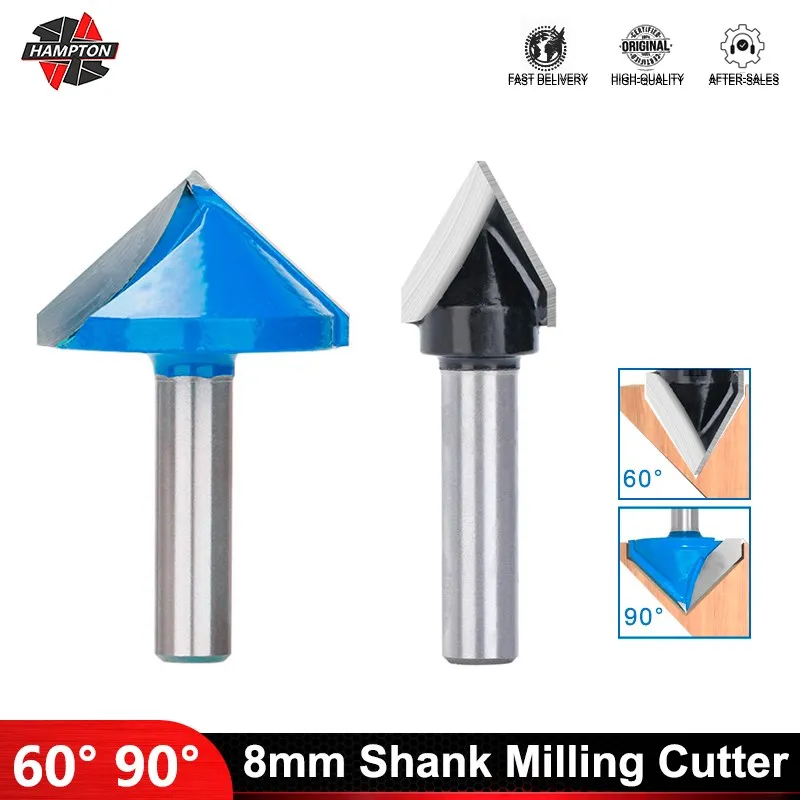 8mm Shank Milling Cutter V Slot 90/60 Degree End Mill Router Bit For Woodworking Wood Milling Cutter