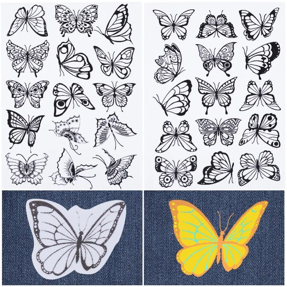 2 Sheets Butterfly Water Soluble Embroidery Patterns Stabilizers Butterflies Hand Sewing Stick and Stitch Transfers Fabric Wash