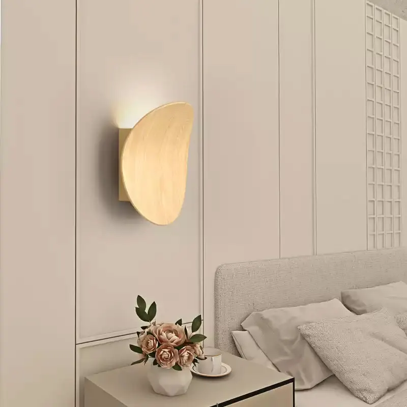 Moderna lâmpada de parede madeira para o quarto cabeceira sala estar interior led luz redonda estudo corredor decoração para casa luminárias