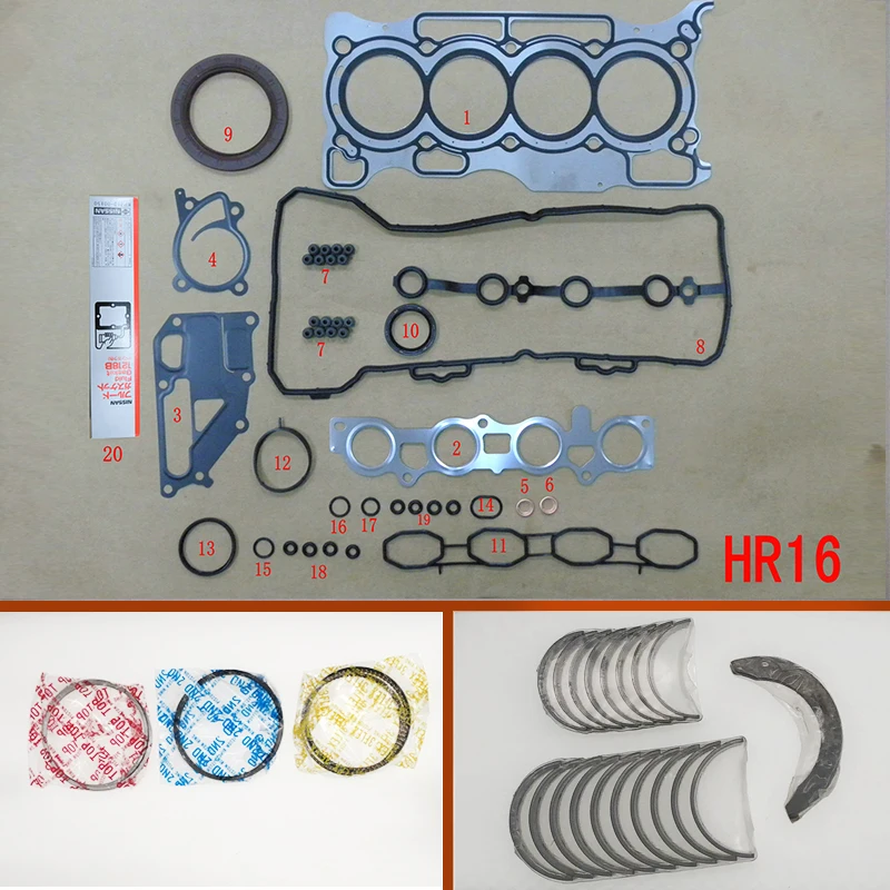 

HR16DE Engine Full gasket set kit piston ring crankshaft connecting rod bearinig for Nissan March/Note/Dualis/Tiida/Livina 1.6L