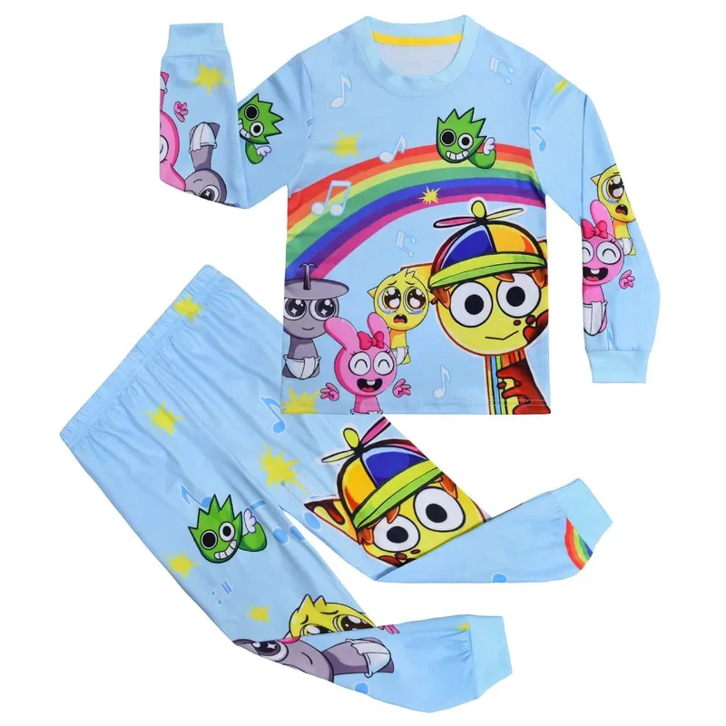 

25COSSprunki Incredibox Toddler Boy Clothes Spring Pajamas Long Sleeve T Shirt + Pants Sprunki Costume Girls Casual Streetwear S