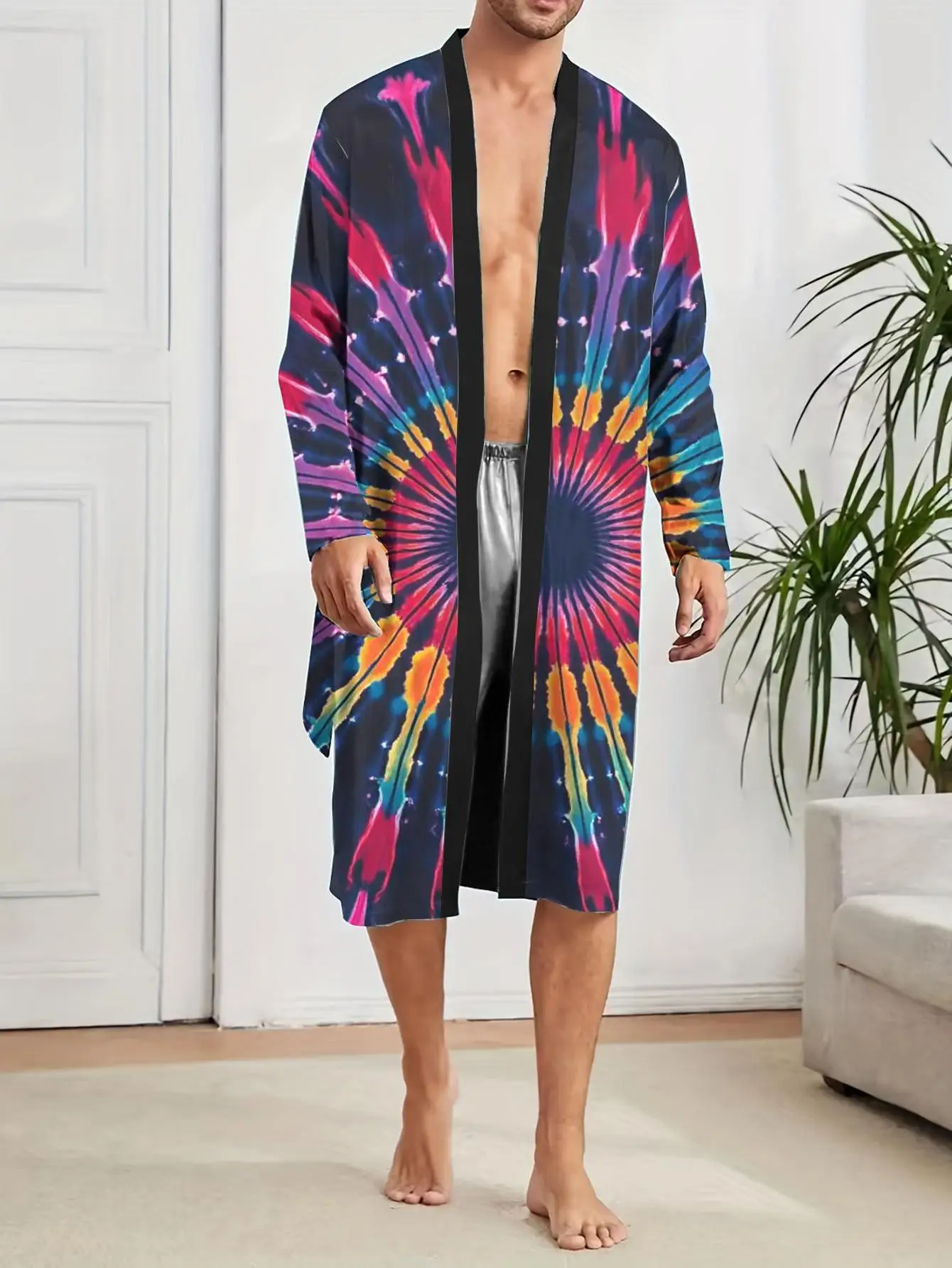 

1pc Men's Robes 2026 Spring/Summer Shower Robe Robe Sleepwear Robes 3D Printed Graphic Polyester Men's Bathrobe