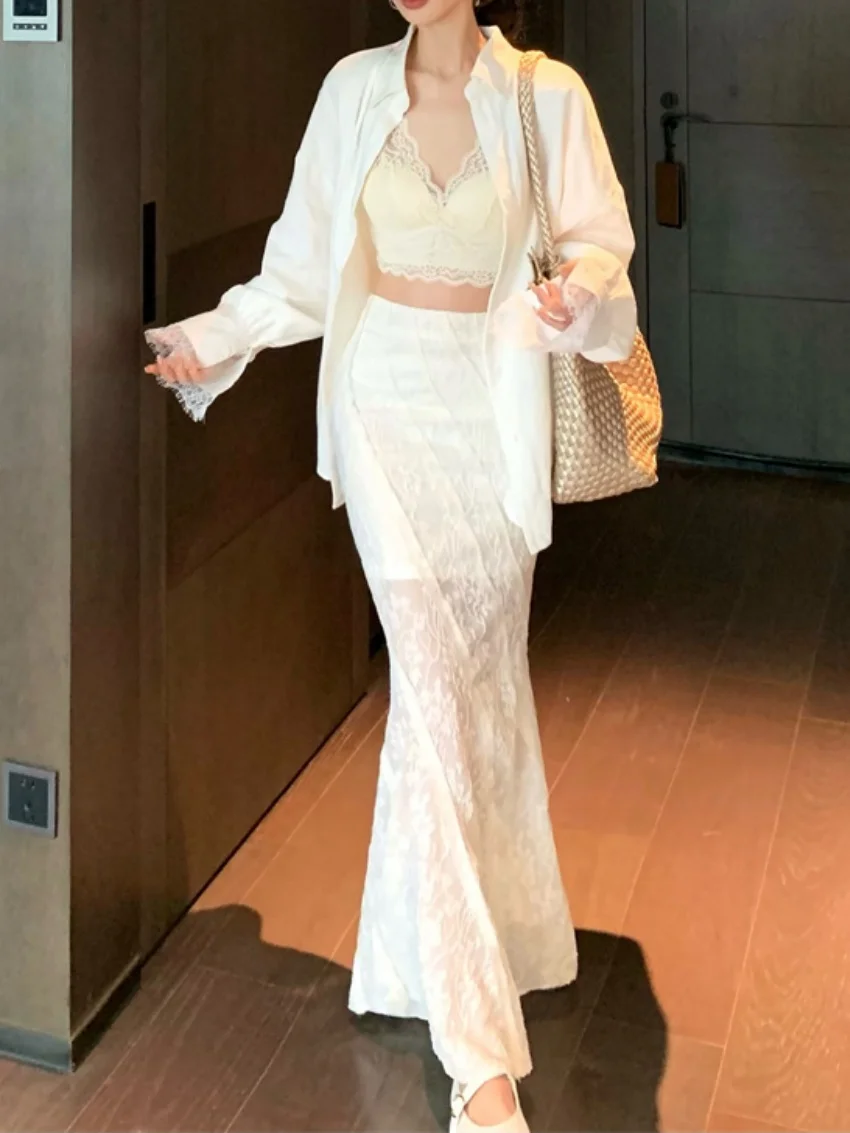 에일리언 키티 오피스룩 시크 세트 여성 우아한 데일리 슬림 솔리드 셔츠 2025 머메이드 스커트 워크웨어 신상 여름 스트레이트 팬츠