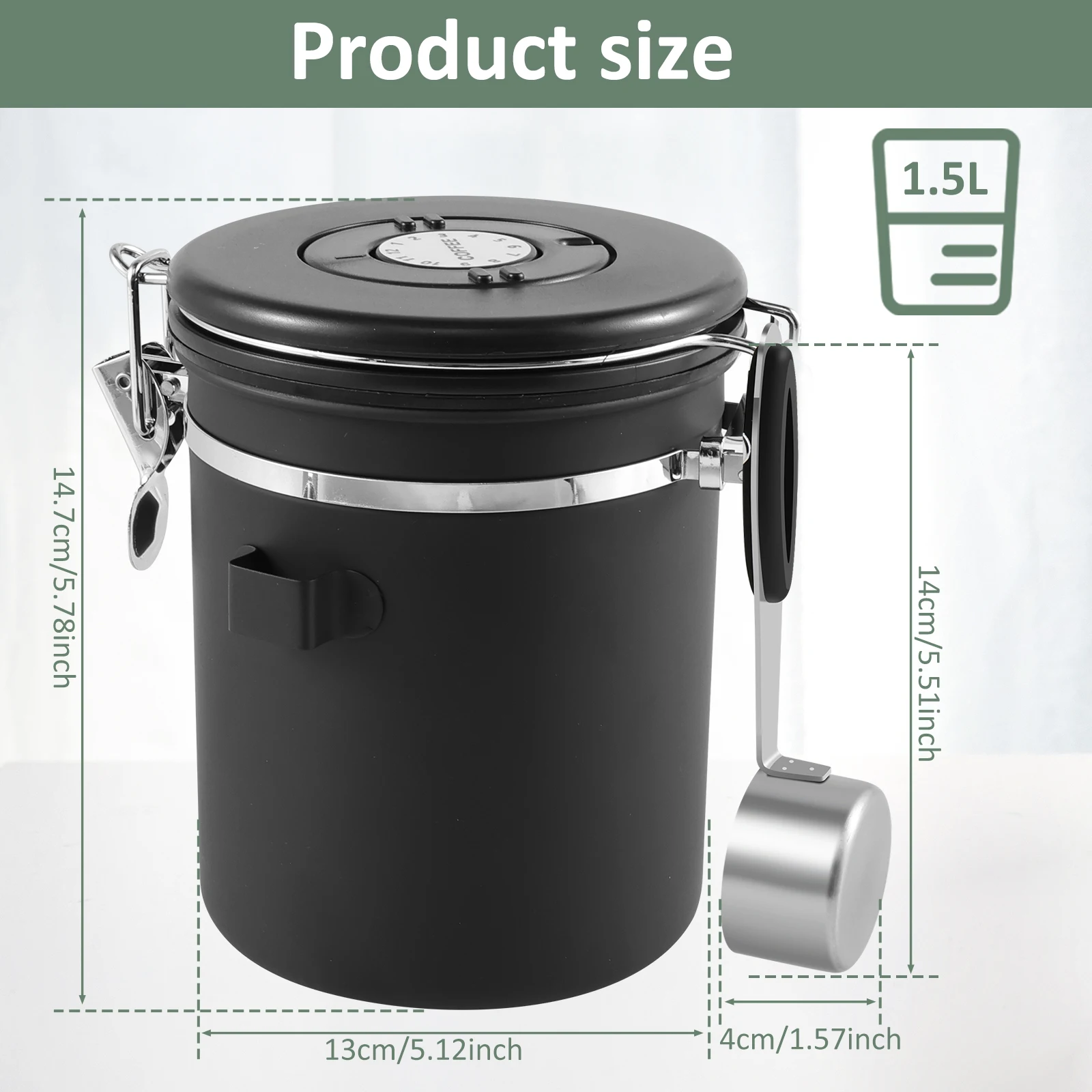 Coffee Storage Canister 1.5L Double Airtight Coffee Beans Container with Spoon 304 Stainless Steel Coffee Storage Can