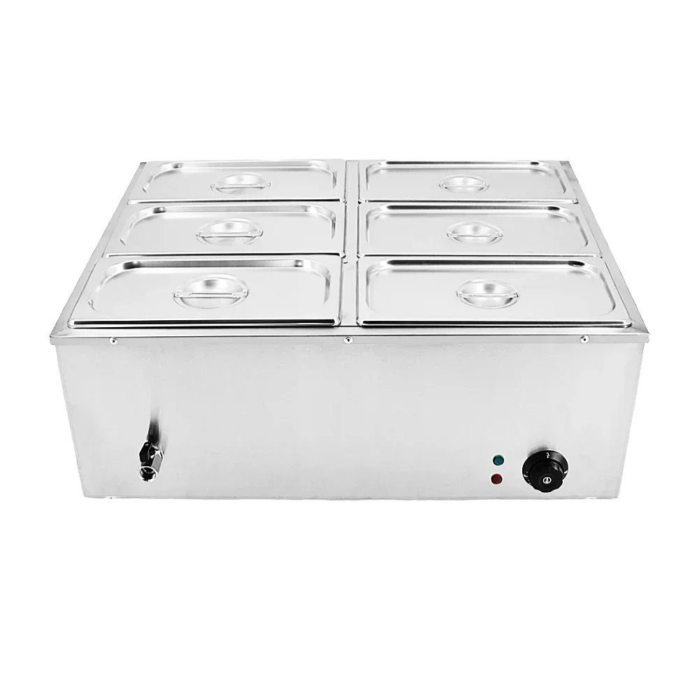 6L Electric Stainless Steel Bain Marie 6-Pan Food Warmer Table Buffet Set for Hotels Catering Equipment